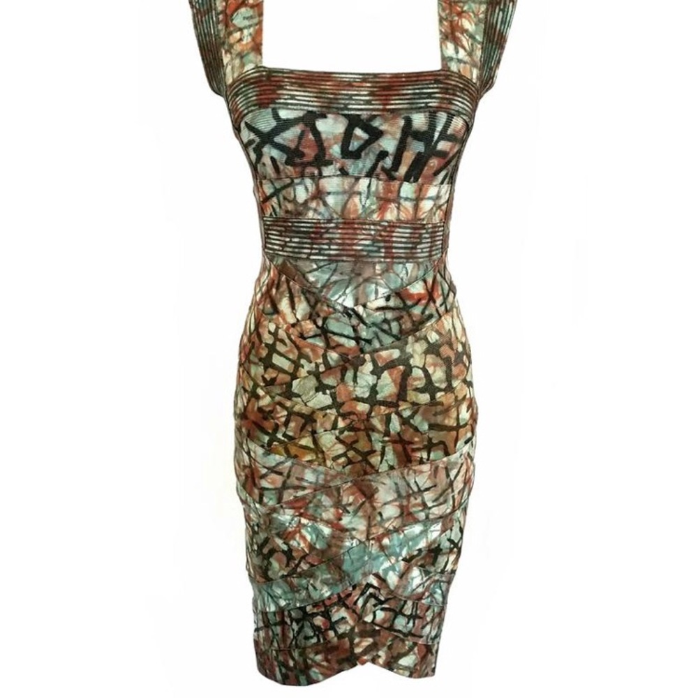 Rare Hervé Léger Graffiti Print Bandage Dress XS